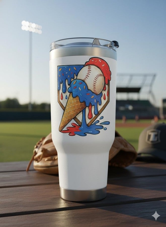 Respect The Drip Ice Cream Baseball Vinyl Sticker Waterproof, UV Resistant Decals for Helmets, Bats, Water Bottles,car,5 INCH. - Image 3