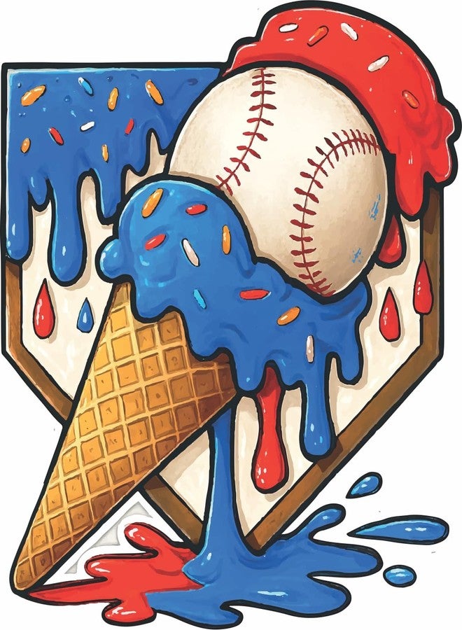Respect The Drip Ice Cream Baseball Vinyl Sticker Waterproof, UV Resistant Decals for Helmets, Bats, Water Bottles,car,5 INCH. - Image 1