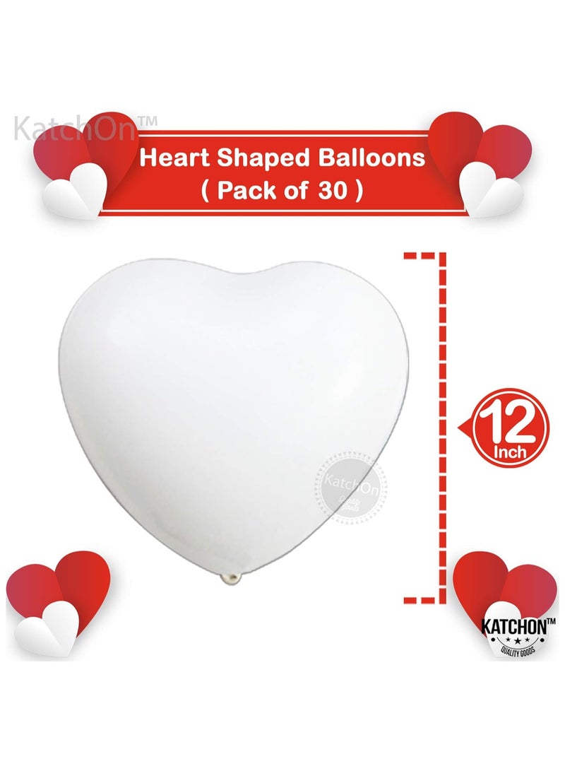 KATCHON White Heart Shaped Latex Balloons Pack of 30 | Heart Balloons for Wedding Party Decorations - Image 2