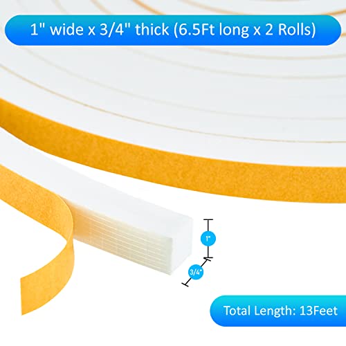 Dualplex High Density Foam Weather Stripping Door Seal Strip Insulation Tape Roll for Insulating Door Frame, Window, Air Conditioner | Self Adhesive Sealing Weatherstrip (White, 1 in 3/4 in x 13 Ft) - Image 2