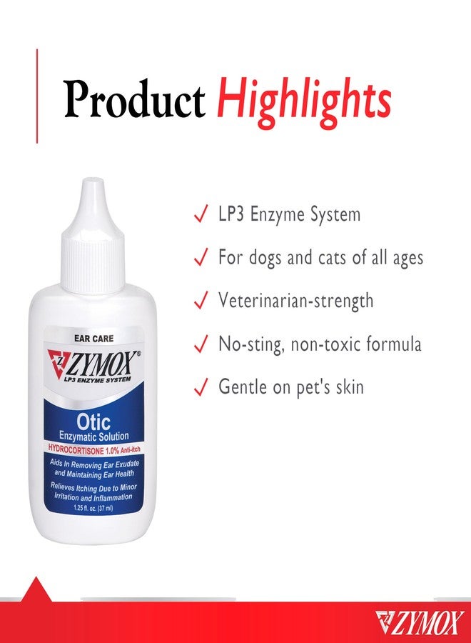Zymox Otic Enzymatic Solution for Dogs and Cats to Soothe Ear Infections with 1% Hydrocortisone for Itch Relief, 1.25oz - Image 3