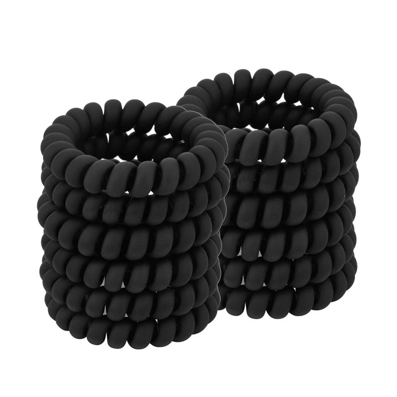 QIUTIMIY Spiral Coil Hair Ties for Women Matte Black 12 Pcs  No Crease Ponytail Holders for Thick and All Hair Types Plastic Spiral Ties