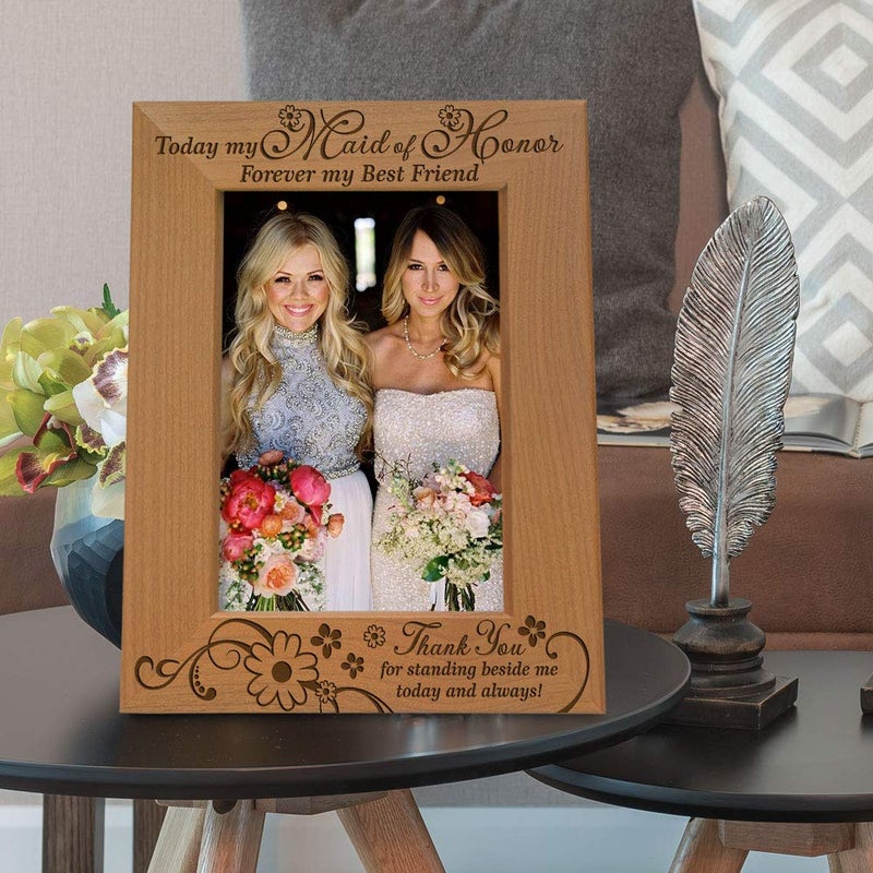 KATE POSH - Today My Maid of Honor, Forever My Best Friend - Thank You for Standing Beside me Today and Always - Engraved Natural Wood Picture Frame - Maid of Honor Wedding Gifts (4x6-Vertical) - Image 5