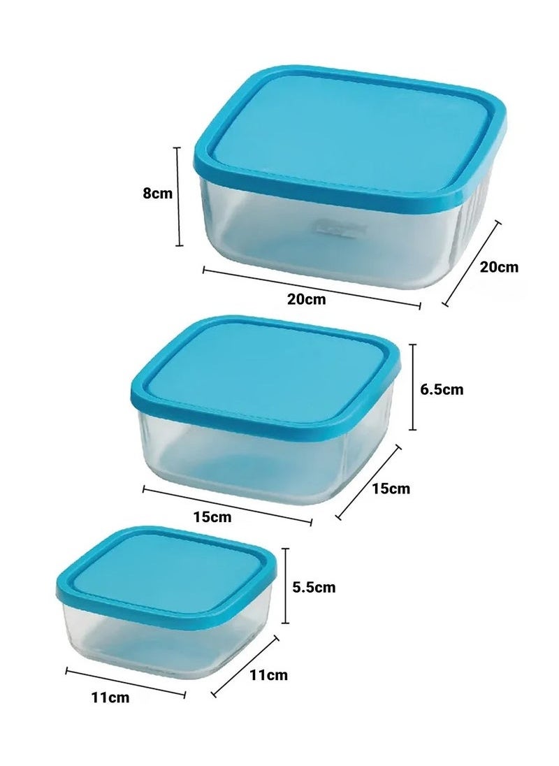 CATANES Set of 3 Piece Glass Storage Bowls Glassware Bowl With Air Tight Closing Lid  - Image 2