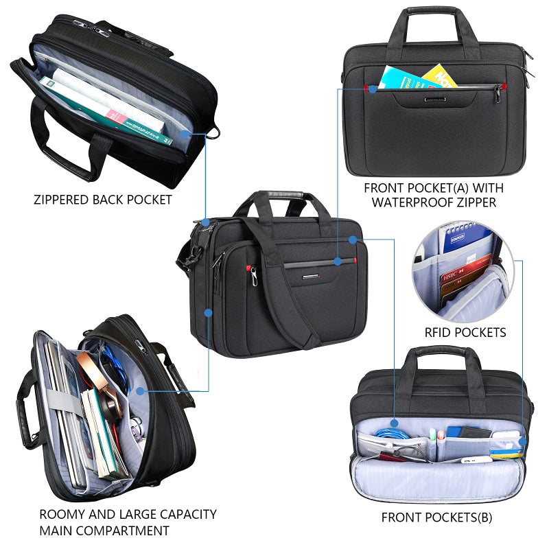 VANKEAN Laptop Briefcase Premium Laptop Case Fits Up to 17.3 Inch Business Shoulder Bag Laptop Expandable Water-Repellent Messenger Bag for Men/Women Computer Bag for Travel/Business/Black - Image 5