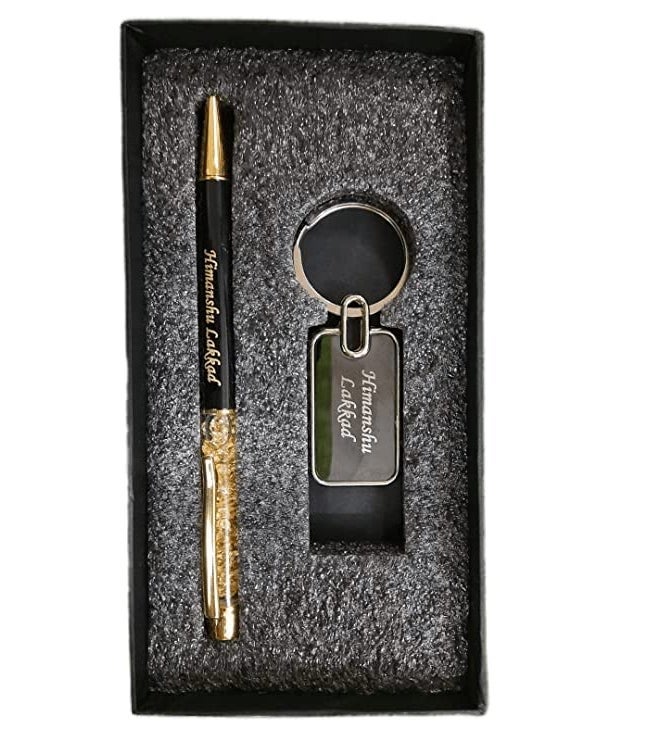 TEMPT - Personalized Pen & Keychain with Name Engraved with Golden Flakes In Pen, Best for Gifting on Valentine, Christmas - Image 1
