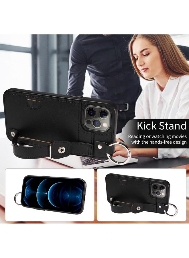 Zaboon Case For iPhone 12 Pro Max Calf Texture Wrist Card Slot Ring Phone Case - Image 4