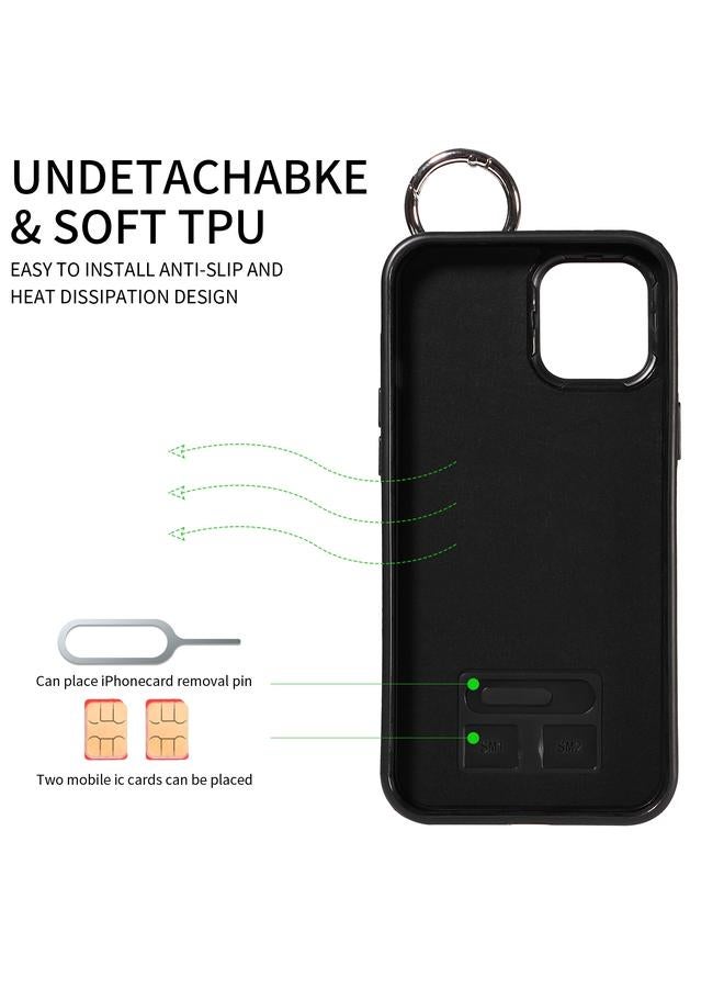 Zaboon Case For iPhone 12 Pro Max Calf Texture Wrist Card Slot Ring Phone Case - Image 3