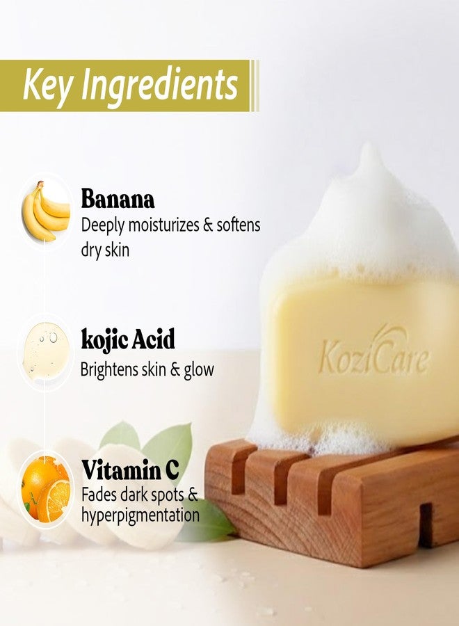 Kozicare Banana Soap with Kojic Acid & Vitamin C | Skin Brightening | Glowing & Smooth Skin | Antioxidant Rich Bath Bar for Men & Women | 75 g - Image 3