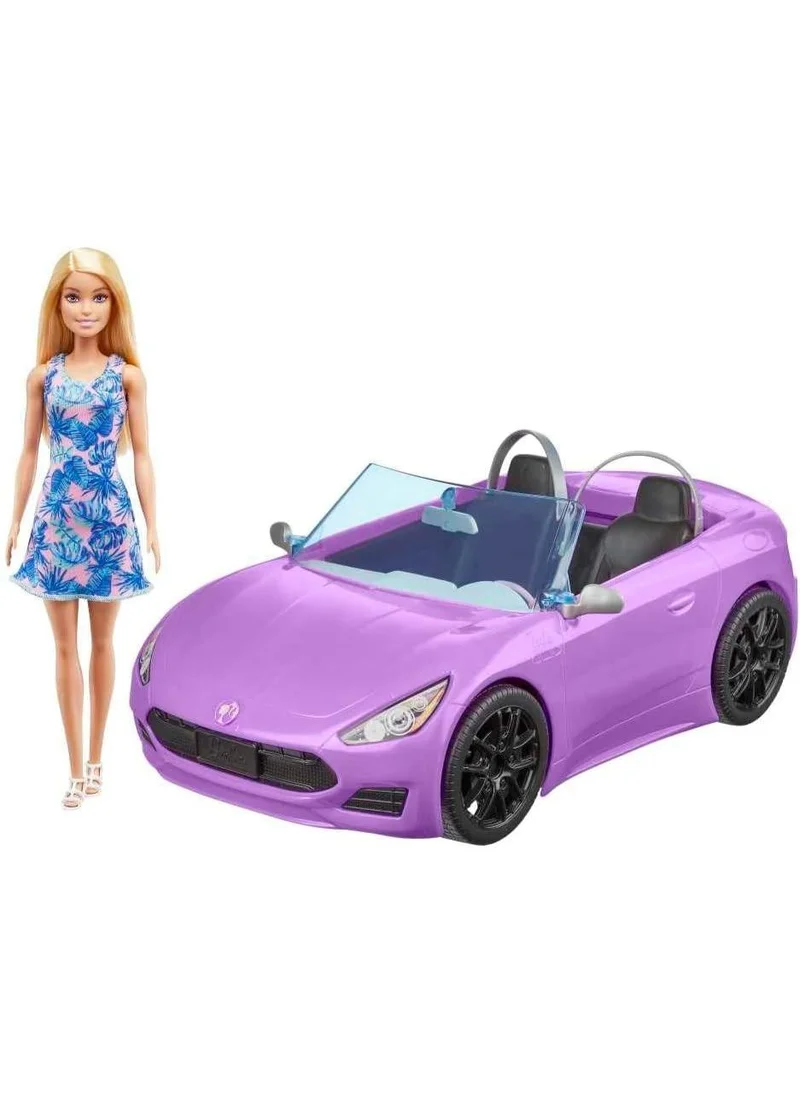 Barbie Doll 11.5 inch Blonde and 2-Seater Purple Convertible Car with Rolling Wheels Car For Ages 3+