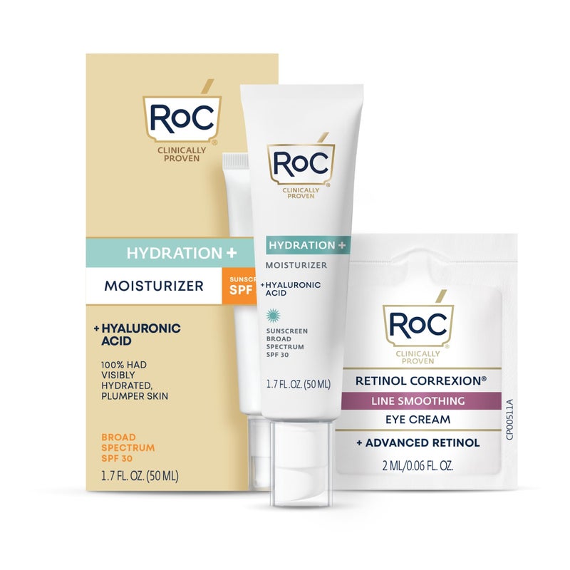 RoC Multi Correxion 1.5% Pure Hyaluronic Acid Anti Aging Daily Face Moisturizer with Sunscreen, SPF 30 Broad Spectrum Moisturizer + Retinol Eye Cream Packette - Image 1