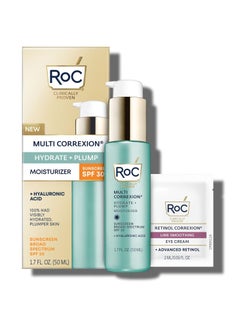RoC RoC Multi Correxion 1.5% Pure Hyaluronic Acid Anti Aging Daily Face Moisturizer with Broad Spectrum Sunscreen SPF 30 (1.7 oz) + Retinol Correxion Line Smooting Eye Cream Packette, Skin Care Routine  - Image 1