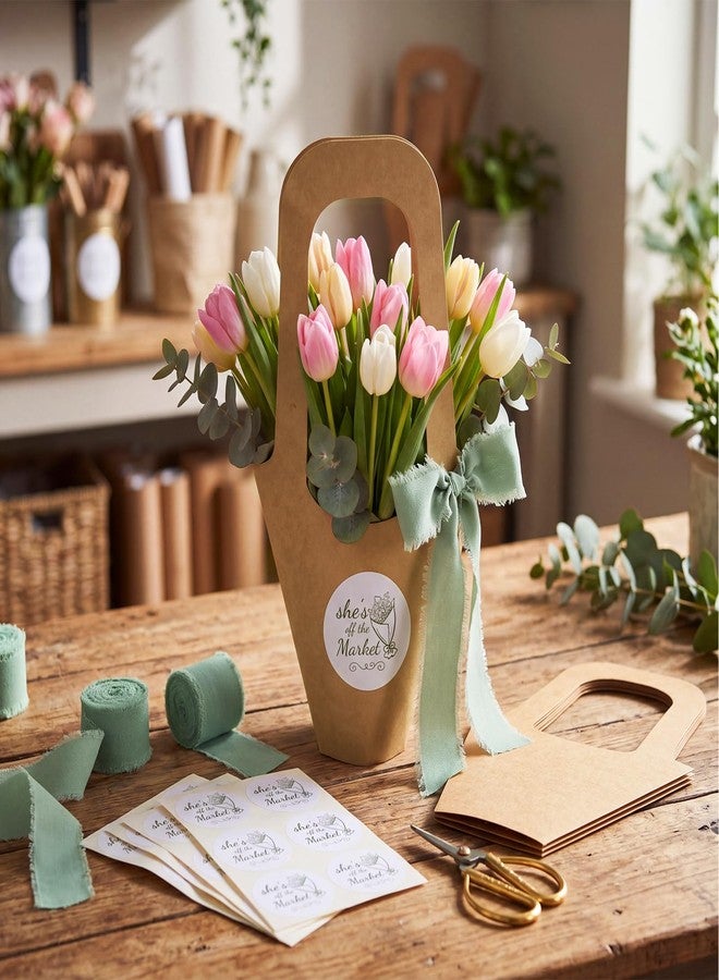 Tinlade 82 Pcs She's Fresh off The Market Bridal Shower Flower Bar Kit Include Kraft Bouquet Gift Bags with Handle Stickers Ribbon for Wedding Farmers Market Bridal Shower Bachelorette Party Supplies - Image 3