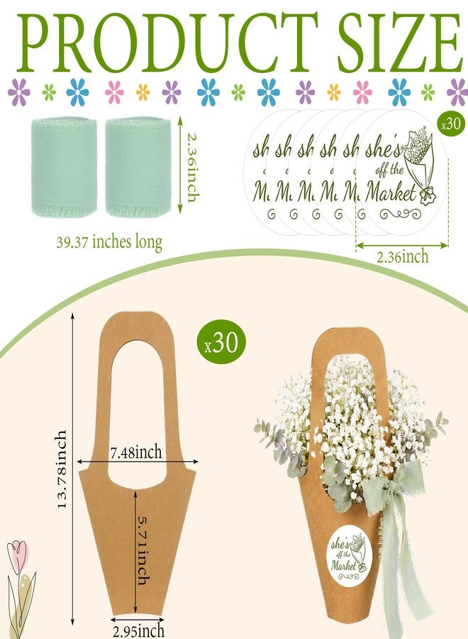 Tinlade 82 Pcs She's Fresh off The Market Bridal Shower Flower Bar Kit Include Kraft Bouquet Gift Bags with Handle Stickers Ribbon for Wedding Farmers Market Bridal Shower Bachelorette Party Supplies - Image 2