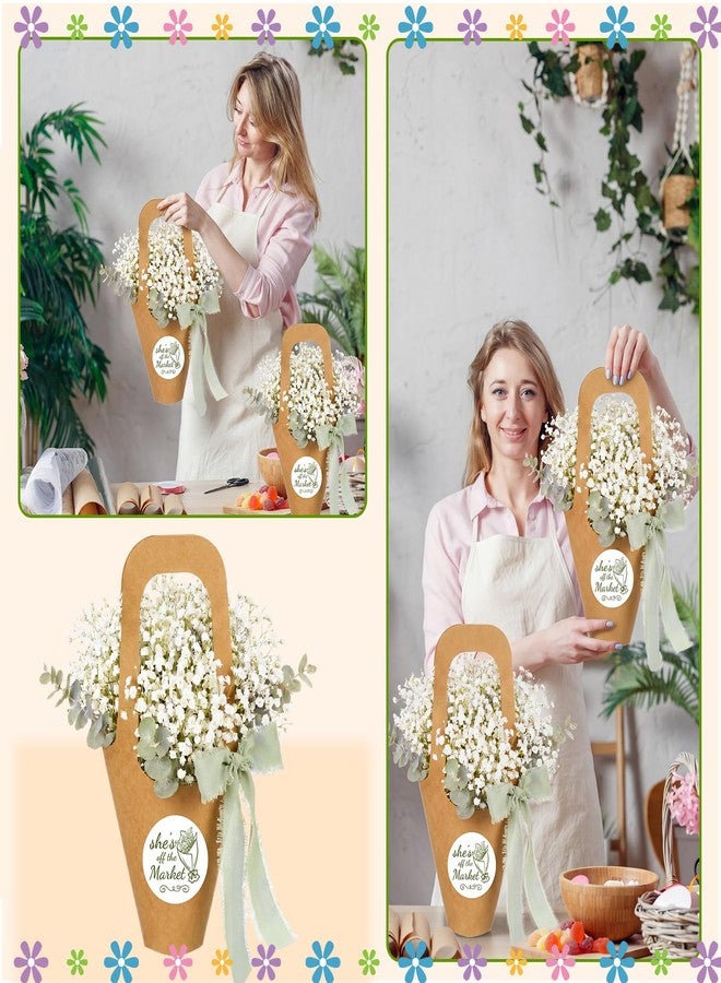 Tinlade 82 Pcs She's Fresh off The Market Bridal Shower Flower Bar Kit Include Kraft Bouquet Gift Bags with Handle Stickers Ribbon for Wedding Farmers Market Bridal Shower Bachelorette Party Supplies - Image 5