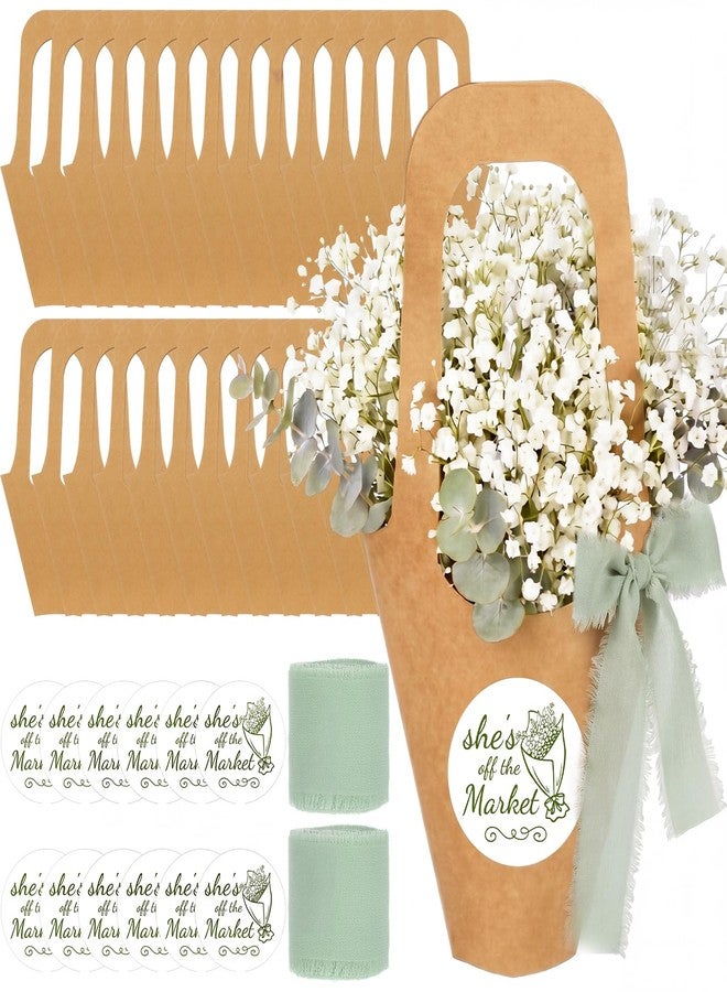 Tinlade 82 Pcs She's Fresh off The Market Bridal Shower Flower Bar Kit Include Kraft Bouquet Gift Bags with Handle Stickers Ribbon for Wedding Farmers Market Bridal Shower Bachelorette Party Supplies - Image 1