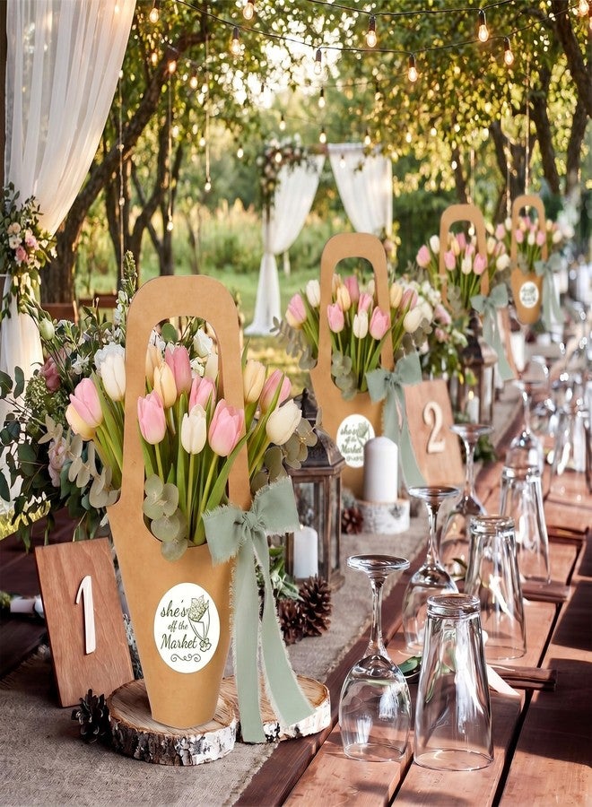 Tinlade 82 Pcs She's Fresh off The Market Bridal Shower Flower Bar Kit Include Kraft Bouquet Gift Bags with Handle Stickers Ribbon for Wedding Farmers Market Bridal Shower Bachelorette Party Supplies - Image 4