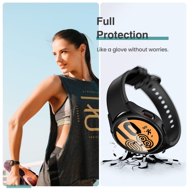 Tensea [4+4Pack for Samsung Galaxy Watch FE 2024/5 2022/4 2021 Screen Protector Case 40mm Accessories, Hard PC Bumper/HD Anti-Fog Tempered Glass Protective Film, Face Cover Set - Image 5