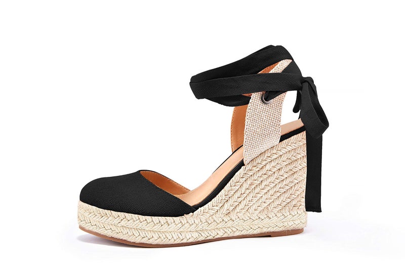 FISACE Womens Summer Lace Up Espadrilles Wedge Sandals Closed Toe Ankle Strap Platform Shoes - Image 2