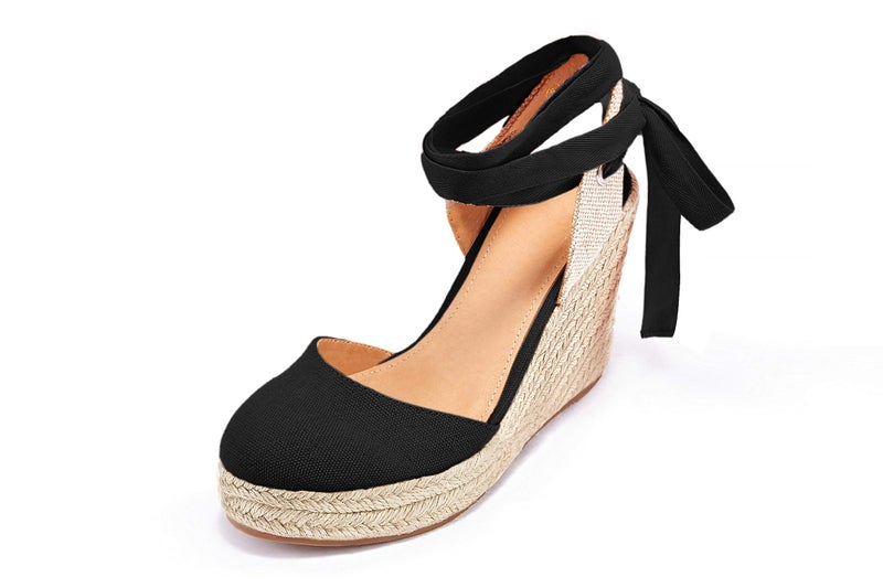 FISACE Womens Summer Lace Up Espadrilles Wedge Sandals Closed Toe Ankle Strap Platform Shoes - Image 5