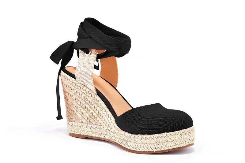 FISACE Womens Summer Lace Up Espadrilles Wedge Sandals Closed Toe Ankle Strap Platform Shoes - Image 3