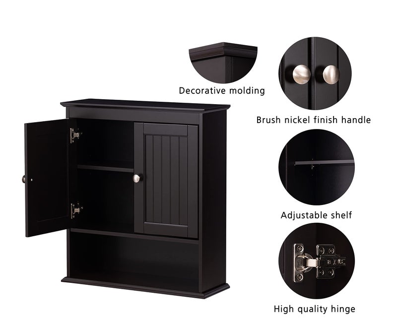 Spirich Bathroom Cabinet Wall Mounted, Wood Hanging Cabinets with Doors and Shelves, Medicine Cabinet Over The Toilet, Espresso - Image 5