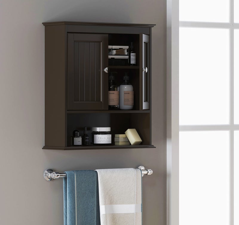 Spirich Bathroom Cabinet Wall Mounted, Wood Hanging Cabinets with Doors and Shelves, Medicine Cabinet Over The Toilet, Espresso - Image 2