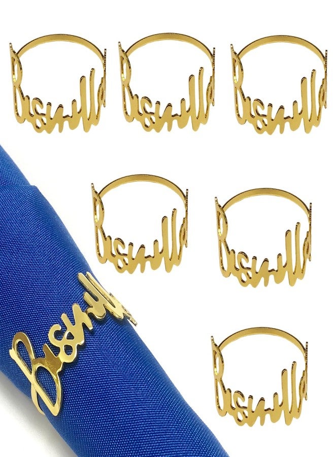 مجموعة WELLYUK من 6 حلقات معدنية لمناديل بسم الله، مشبك أنيق ذهبي اللون لحمل مناديل رمضان، مناسب لحفلات الزفاف والمناسبات والأعياد وتزيين طاولات الطعام. - Image 1