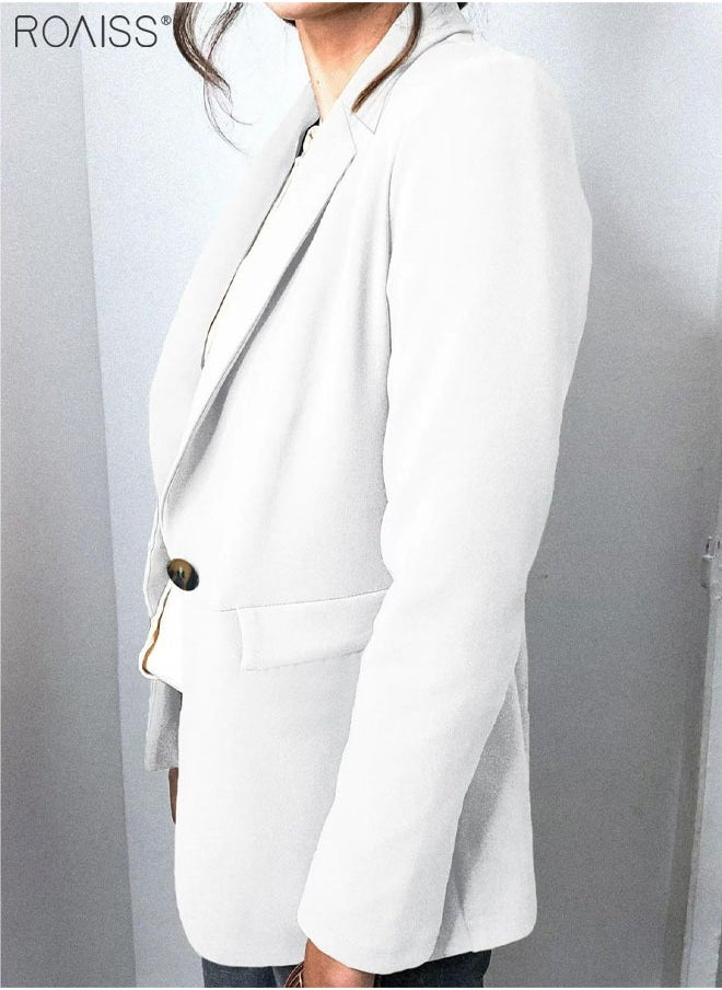 roaiss - Women's Casual Business Blazer Fashion Casual Solid Color Office Coat Classic Lapel Button Open Placket Coat - Image 1
