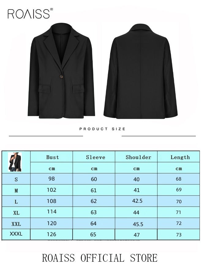 roaiss - Women's Casual Business Blazer Fashion Casual Solid Color Office Coat Classic Lapel Button Open Placket Coat - Image 1