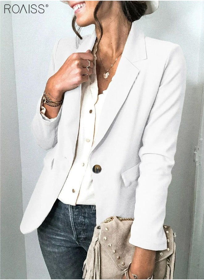 roaiss - Women's Casual Business Blazer Fashion Casual Solid Color Office Coat Classic Lapel Button Open Placket Coat - Image 1
