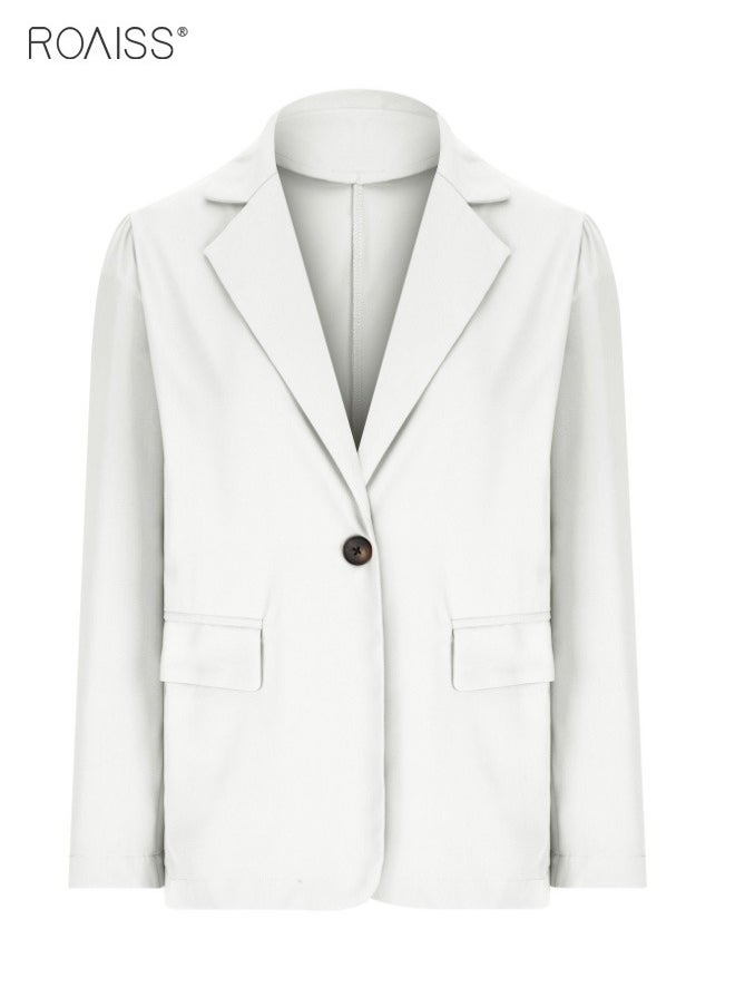 roaiss - Women's Casual Business Blazer Fashion Casual Solid Color Office Coat Classic Lapel Button Open Placket Coat - Image 1