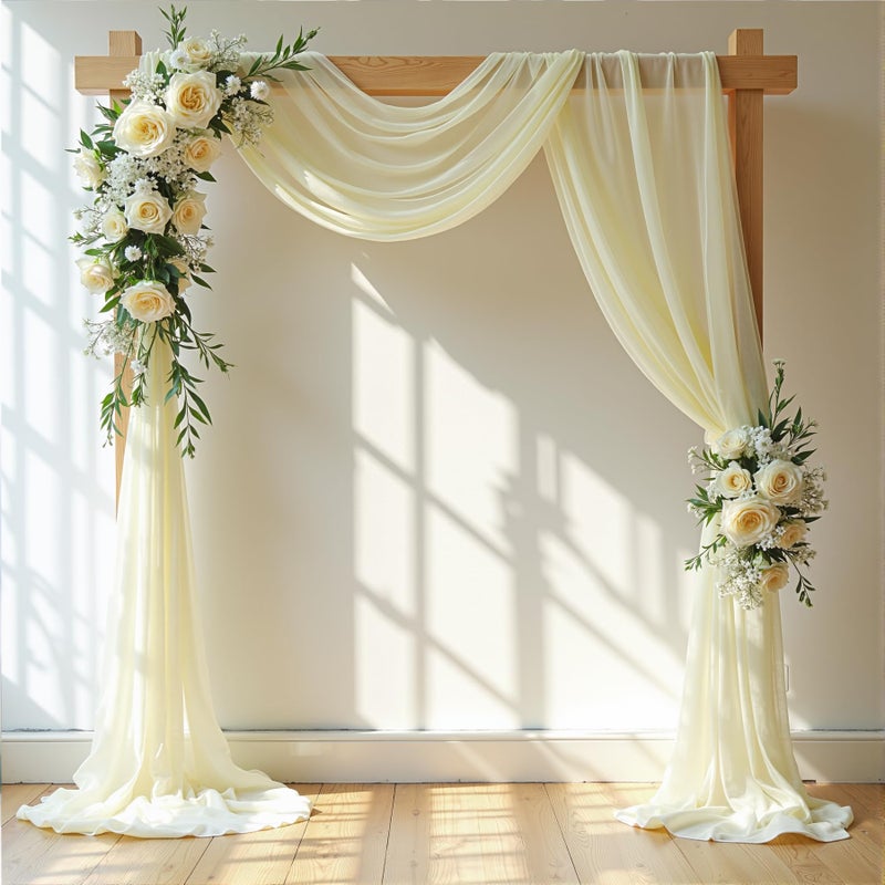 Wedding Arch Draping Fabric 2 Panels 6 Yards Ivory Sheer Backdrop Curtain Chiffon Fabric Drapery for Wedding Ceremony Reception Swag Decorations Ivory Drapes Curtain 2 Panels 6 Yards36ft