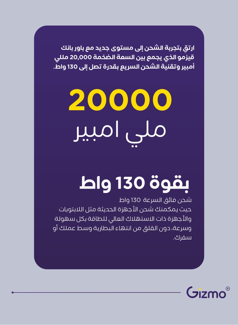 قيزمو بوربانك بسعة 20000 مللي امبير 130 واط مع شاشة عرض ذكية - Image 3
