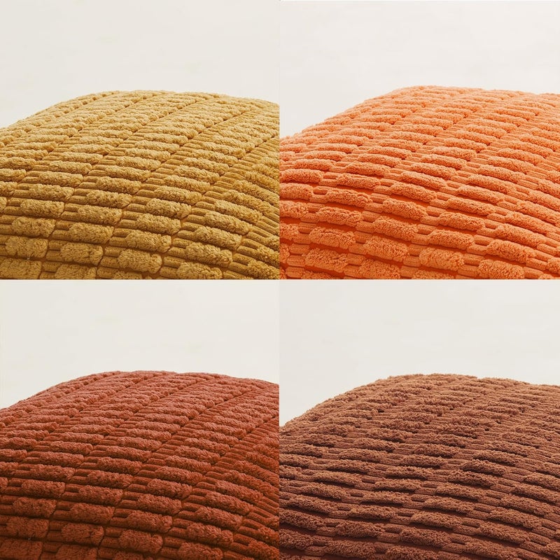 Fancy Homi Set of 4 Burnt Orange Fall Decorative Throw Pillow Covers 14x14 Inch for Couch Bed Chair, Modern Farmhouse Boho Room Decor, Soft Fuzzy Corduroy Textured Striped Cushion Case 35cm - Image 5