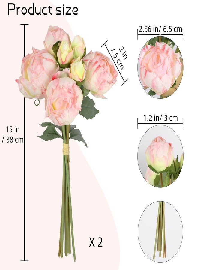 IPOPU Pink Peonies Artificial Flowers 2 Bouquets Silk Peonies with Stems Real Look 14PCS Fake Pink Flowers Centerpieces for Tables Wedding Bouquet Faux Flowers Crafts Floral Arrangement - Image 2