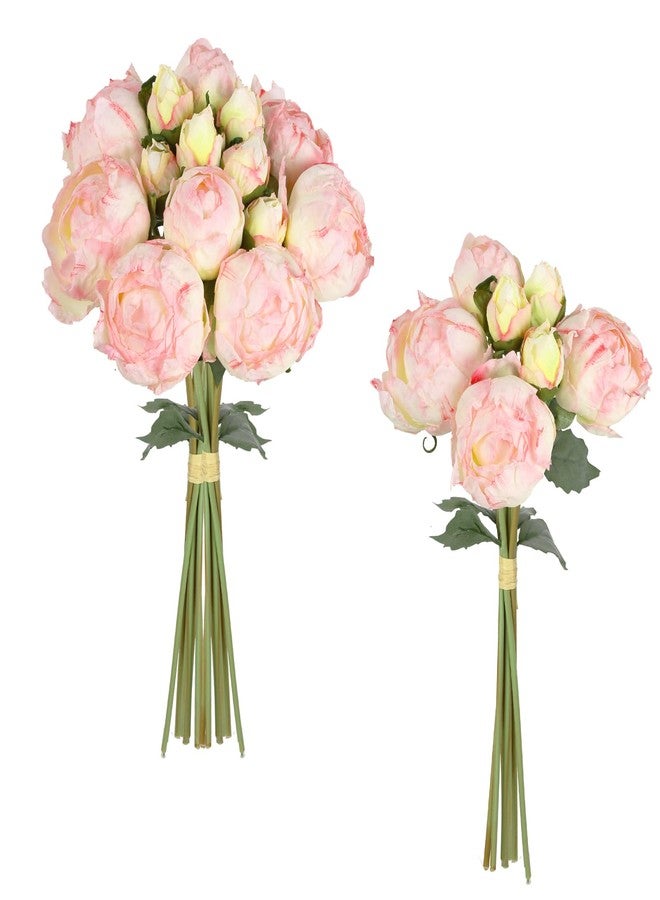 IPOPU Pink Peonies Artificial Flowers 2 Bouquets Silk Peonies with Stems Real Look 14PCS Fake Pink Flowers Centerpieces for Tables Wedding Bouquet Faux Flowers Crafts Floral Arrangement - Image 1