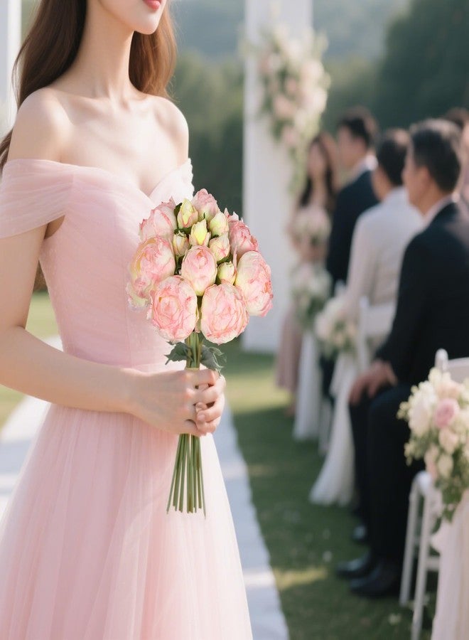 IPOPU Pink Peonies Artificial Flowers 2 Bouquets Silk Peonies with Stems Real Look 14PCS Fake Pink Flowers Centerpieces for Tables Wedding Bouquet Faux Flowers Crafts Floral Arrangement - Image 3