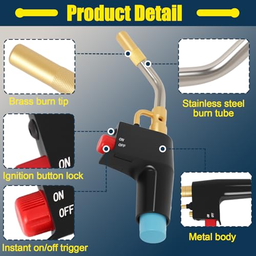 Swess Trigger-Start Torch Head TS4000, High Intensity Flame Torch, MAPP/Propane Gas Torch Kit with Instant on/off Trigger for Light Welding, Soldering, Brazing, Heating, Thawing and More - Image 2