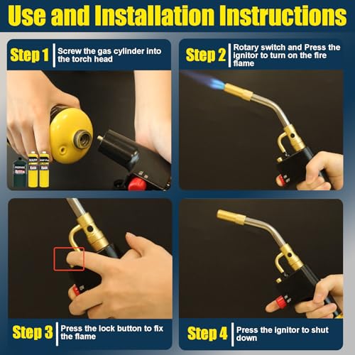 Swess Trigger-Start Torch Head TS4000, High Intensity Flame Torch, MAPP/Propane Gas Torch Kit with Instant on/off Trigger for Light Welding, Soldering, Brazing, Heating, Thawing and More - Image 3