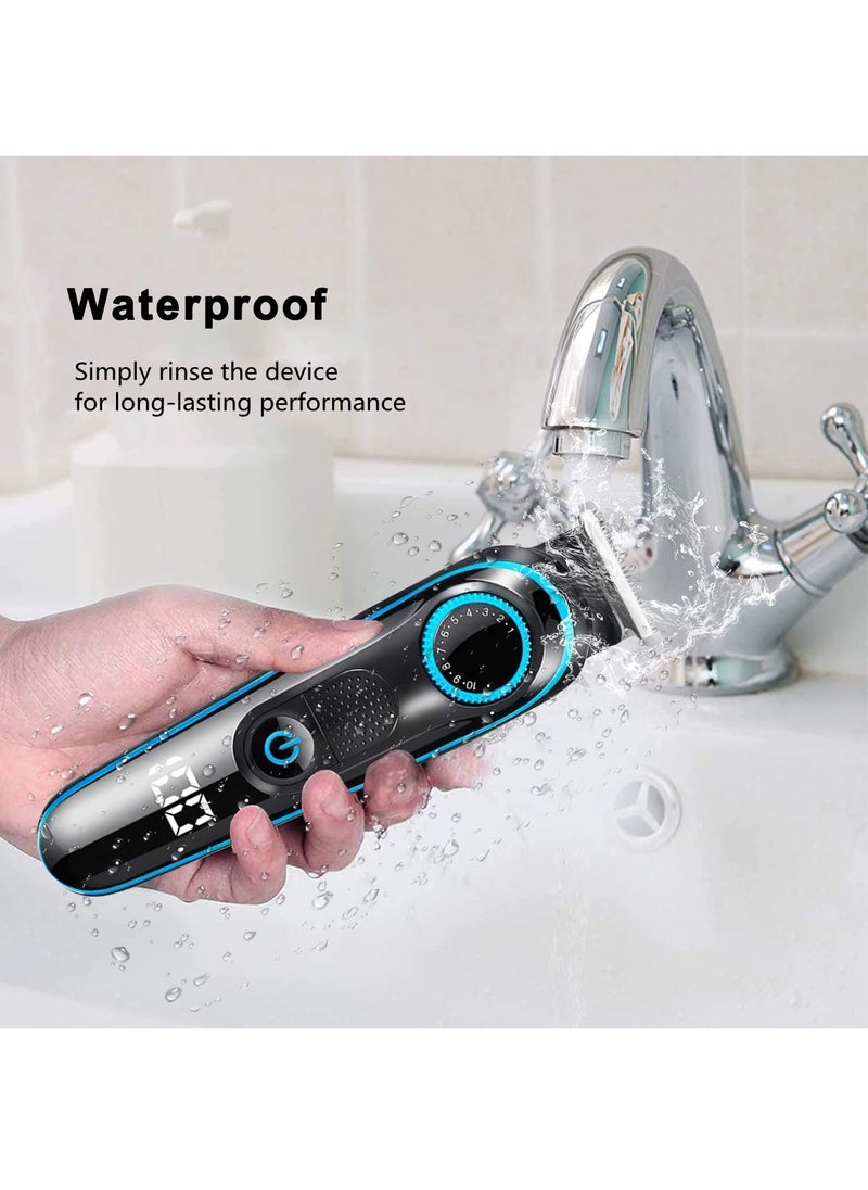 BIAOYA 5 in 1 Rechargeable USB Multi-function Shaver Trimmer Men's Beauty 5 Floating Nose Hair Trimmers Men's Facial Shaver Green Set Blue  - Image 3