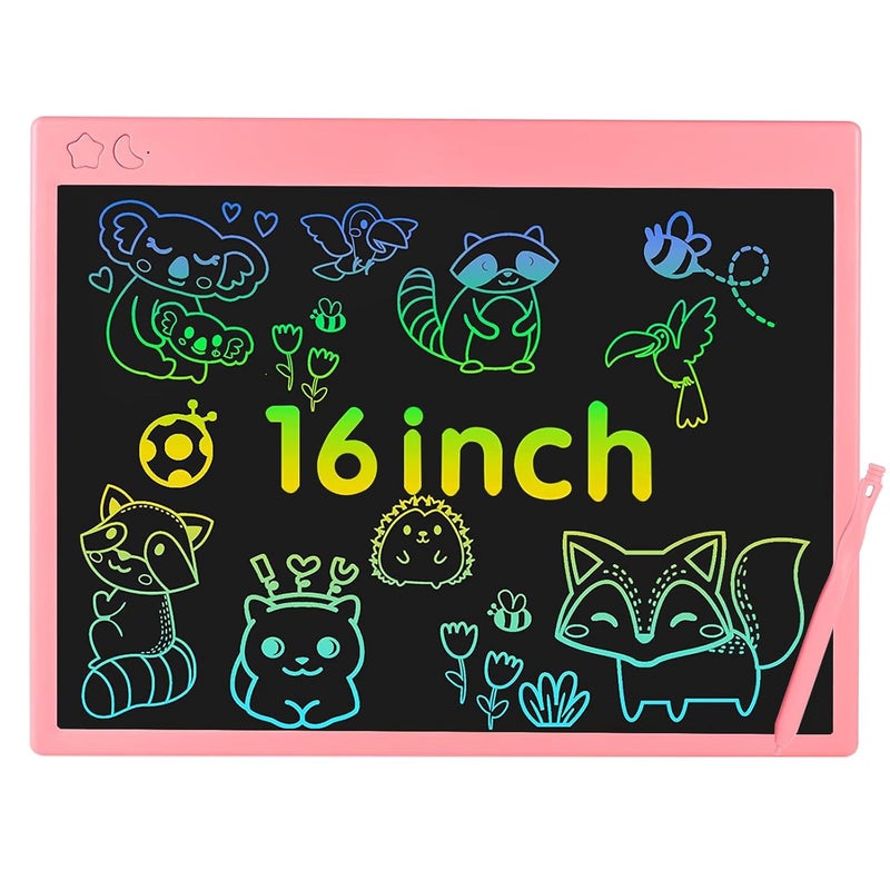 proffisy Plastic Colourful Screen LCD Writing Tablet 16 Inch USB Rechargeable Electronic E-Note Scribble Board for Kids and Adults at Home (Pink) - Image 1