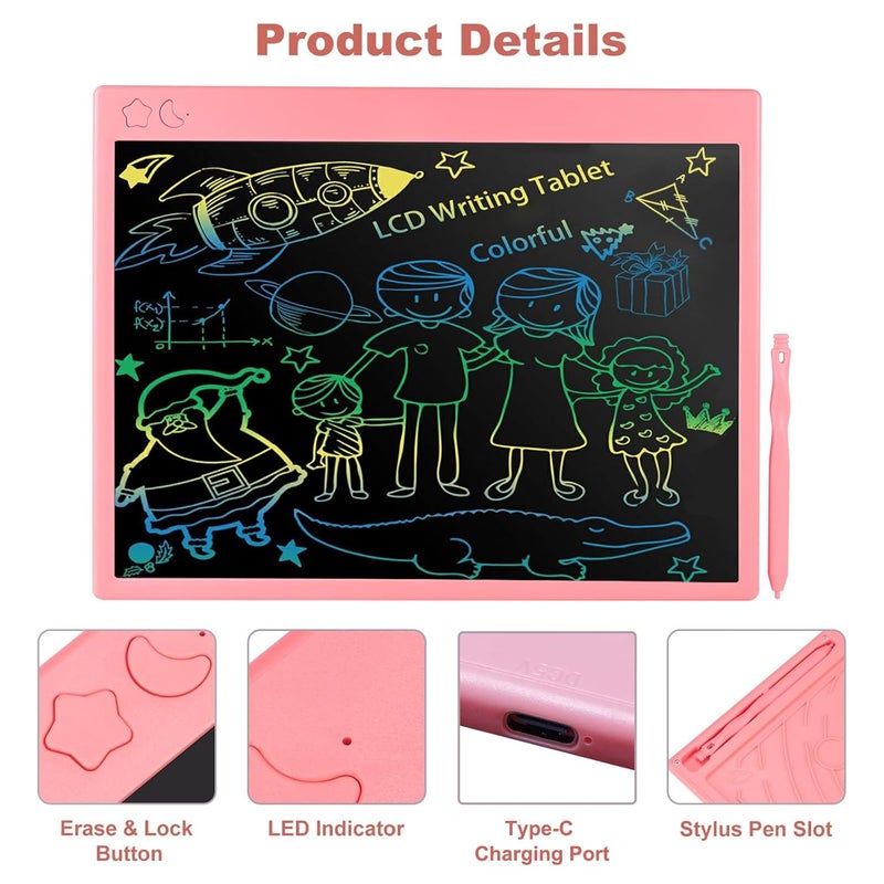 proffisy Plastic Colourful Screen LCD Writing Tablet 16 Inch USB Rechargeable Electronic E-Note Scribble Board for Kids and Adults at Home (Pink) - Image 2