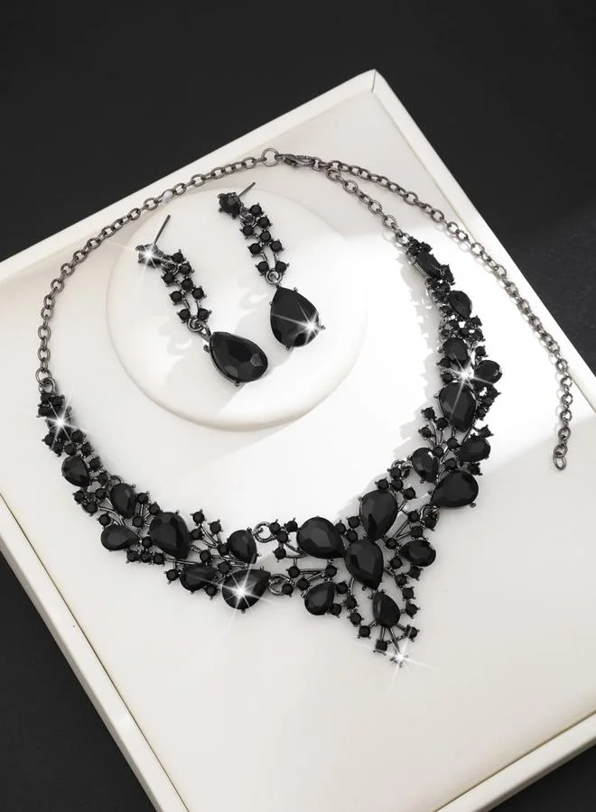 تايك تو طقم مجوهرات قلادة وأقراط مزينة بأحجار الراين قطعتين