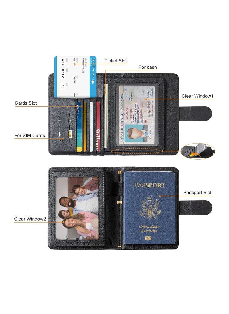 SYOSI Passport Holder, with Card Slots, Travel Passport Wallet Credit Card Case, RFID Blocking Passport Covers Holder, Travel Accessories for Women and Men, Family and Business, Black, 1 Pcs  - Image 2