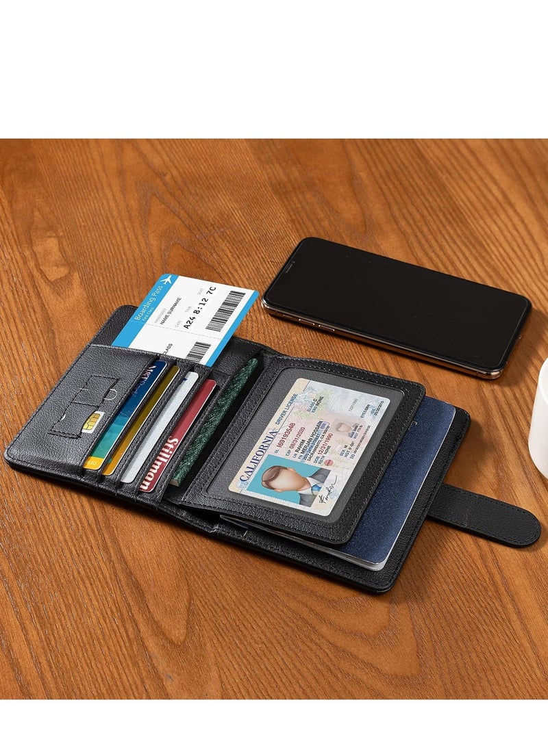 SYOSI Passport Holder, with Card Slots, Travel Passport Wallet Credit Card Case, RFID Blocking Passport Covers Holder, Travel Accessories for Women and Men, Family and Business, Black, 1 Pcs  - Image 5