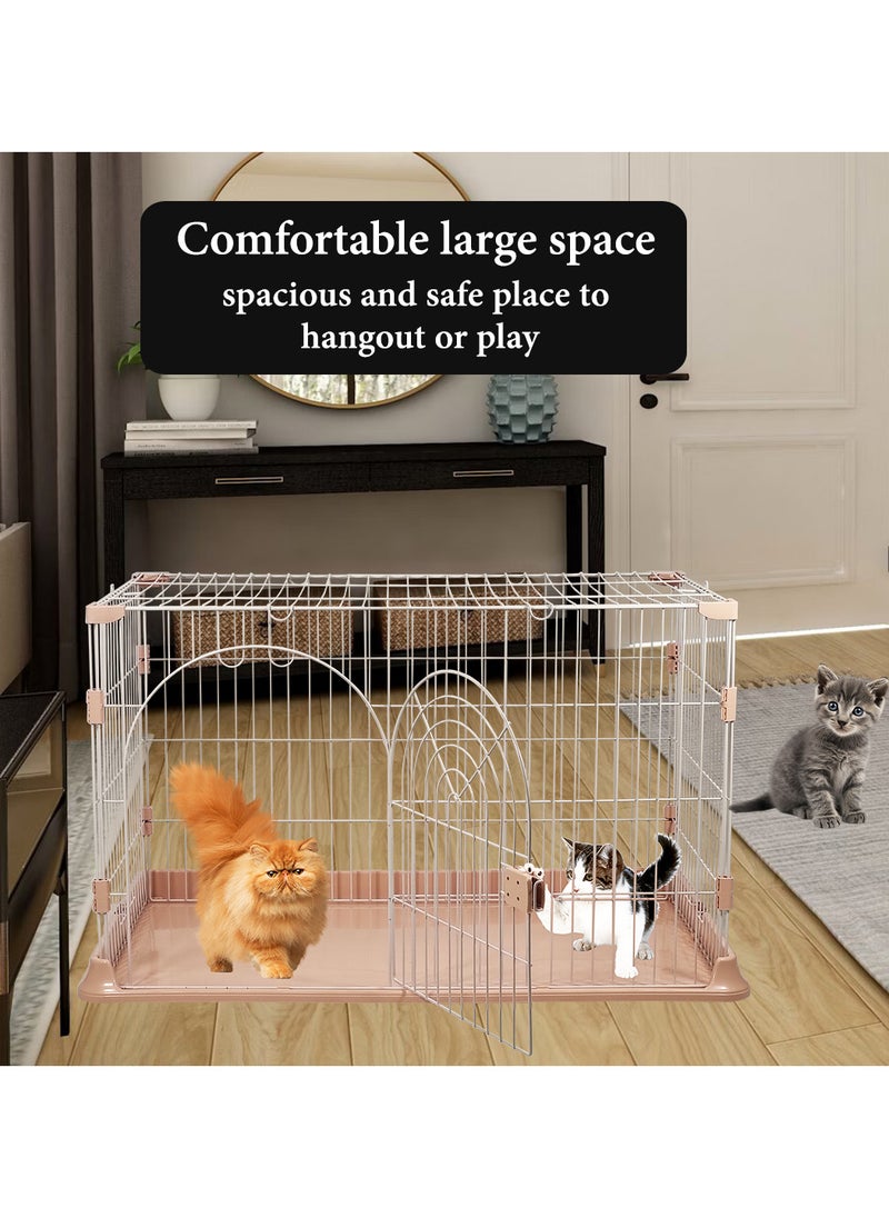 MAJIBAO Indoor cat cage with Base widening buckle and door with push-pull switch, Thickened metal wire, Arched door design, Suitable for multiple cats, Easy to assemble and foldable cage (Pink)  - Image 4