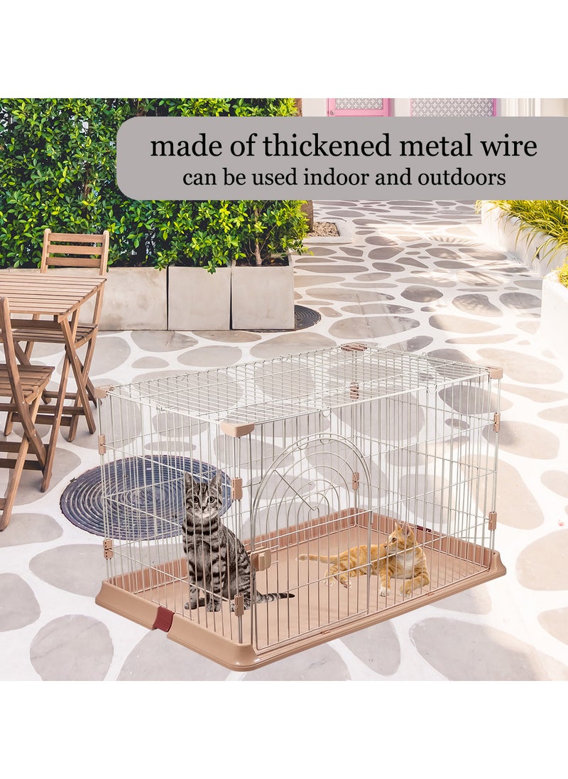 MAJIBAO Indoor cat cage with Base widening buckle and door with push-pull switch, Thickened metal wire, Arched door design, Suitable for multiple cats, Easy to assemble and foldable cage (Pink)  - Image 5