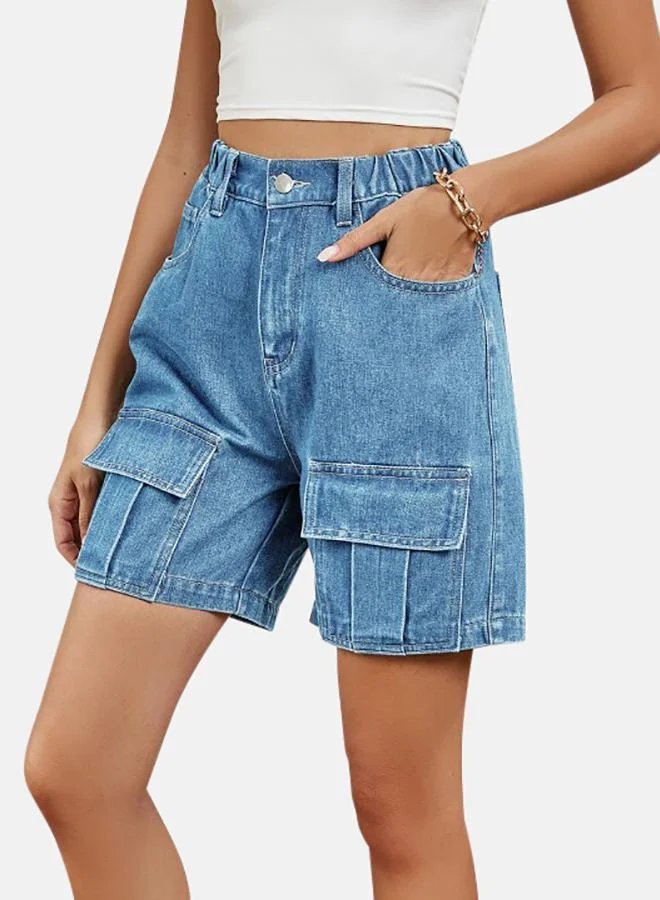 YUNIQEE Blue Solid Denim Shorts
