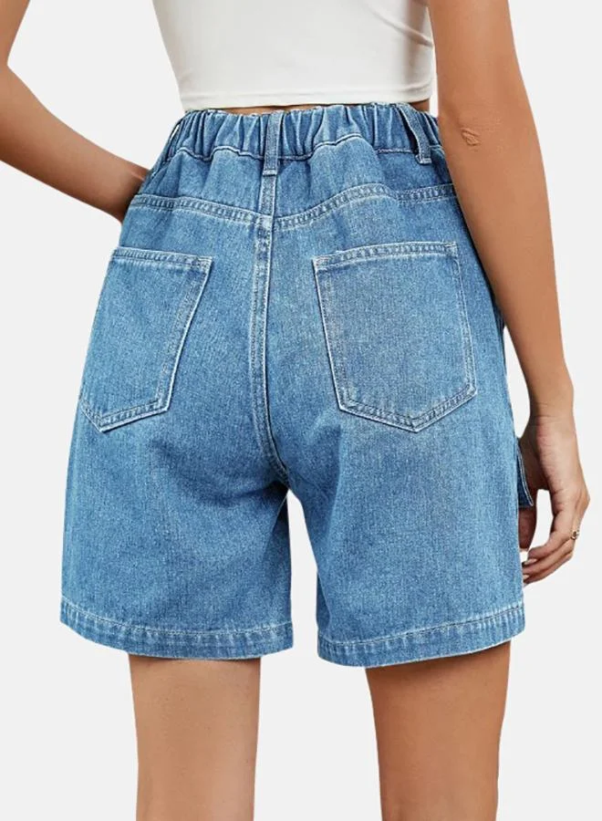 YUNIQEE Blue Solid Denim Shorts
